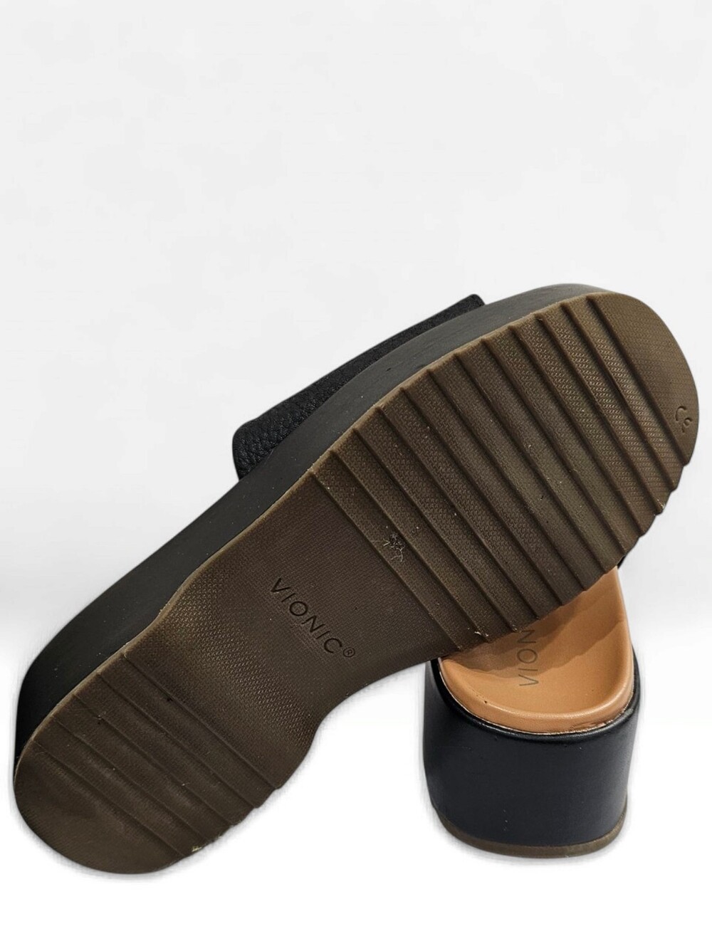 VIONIC Women Trista Black Pebbled Leather Comfort Platform Slide Sandals 8M - Picture 7 of 8